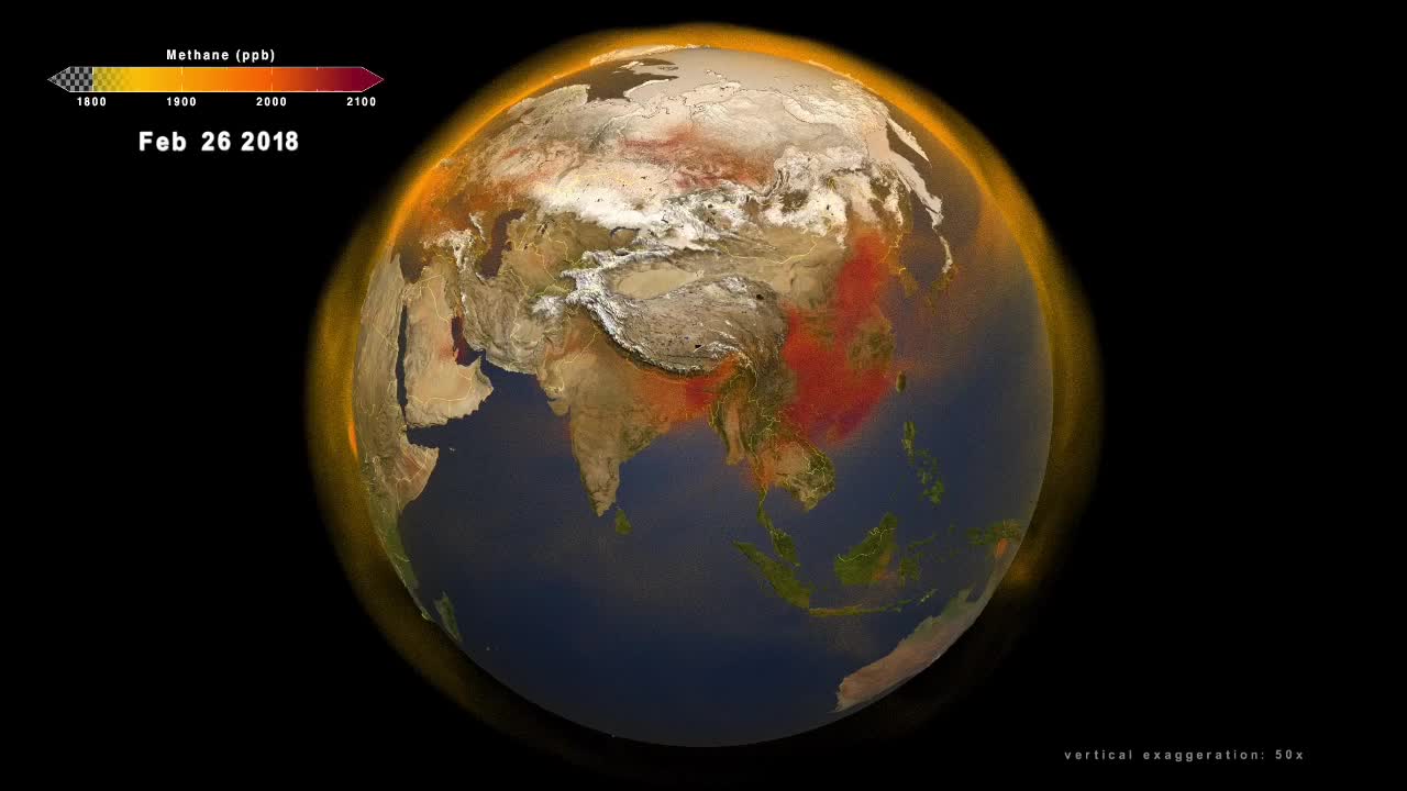 An spinning globe indicating global methane emissions
